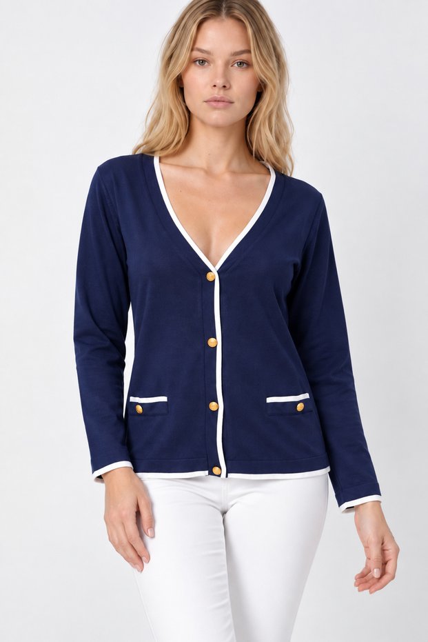Women's V-Neck Mercerized Knitwear Cardigan