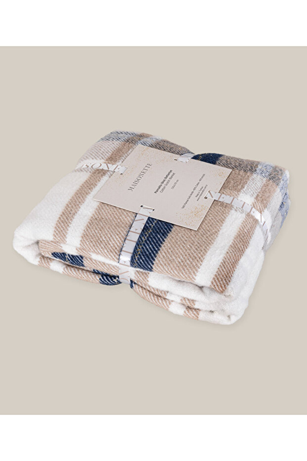 Cotton Scotch Blanket Beige - Navy Blue