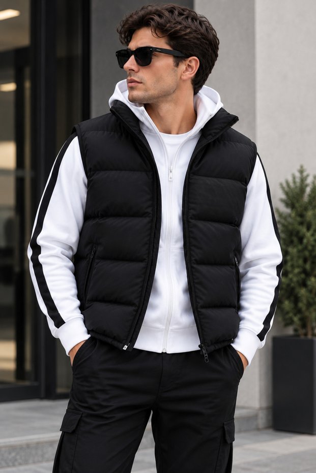 High Collar Inflatable Vest Men's Oversize Zippered Pocket Sports Casual Vest
