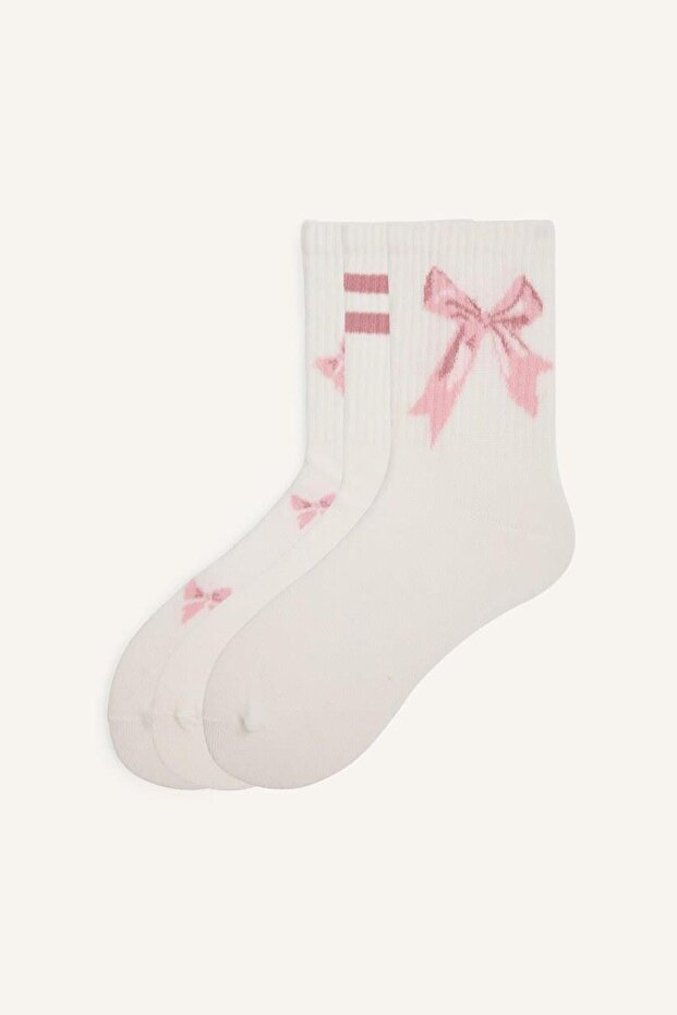 Bow Patterned 3-Piece Socks for Girls (Ns)