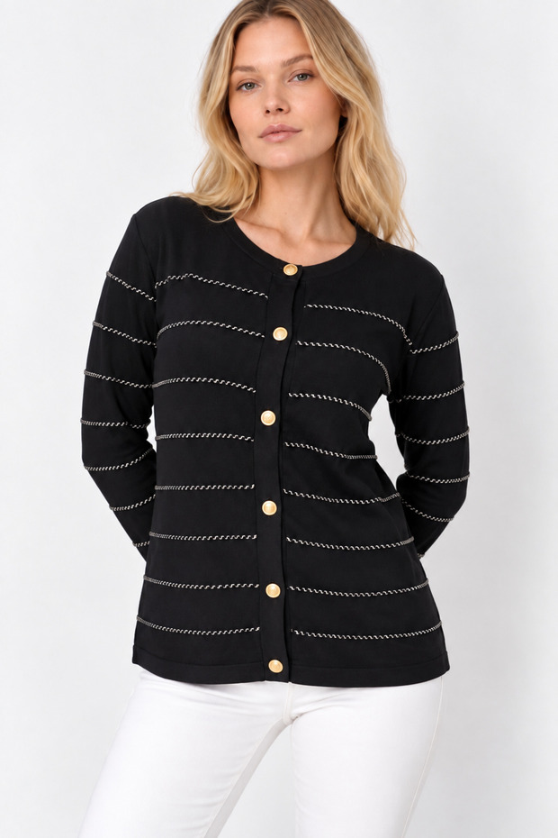 Women's Glitter Striped Mercerized Knitwear Cardigan