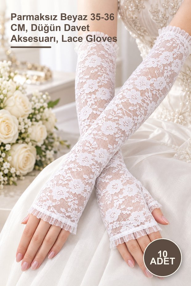 10pcs long elegant lace gloves - fingerless white 35-36cm,wedding party invitation accessory,lace gloves