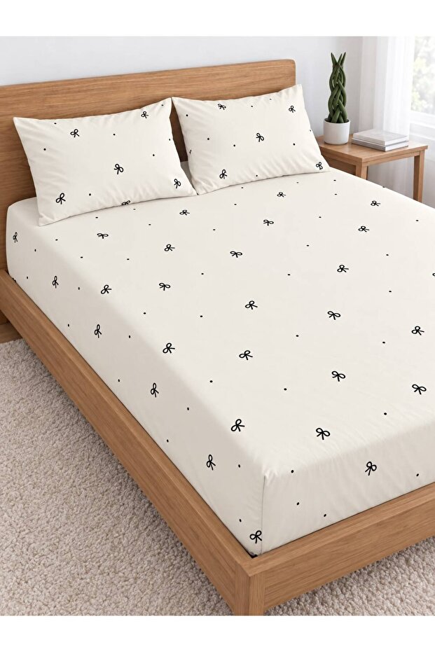 Elastic Sheet Set with Cotton Dots and Bow Pattern