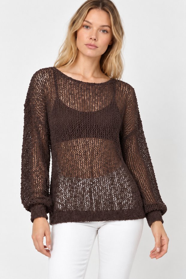 Women's Pleated Transparent Wrinkled Knitwear Blouse