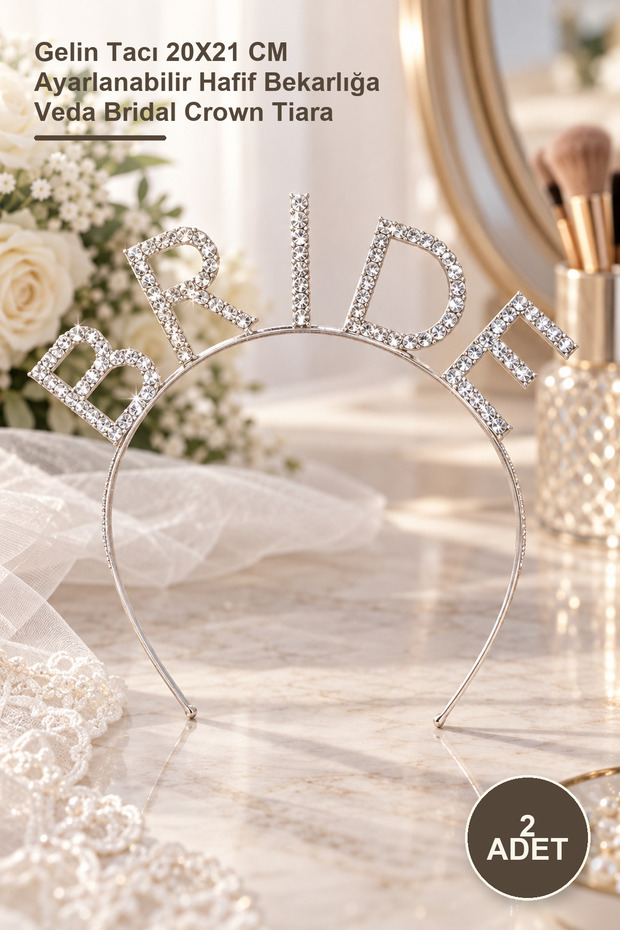 2Pcs Mega Size Crystal Stone Silver Bride Crown – Bridal Crown 20X21 cm Adjustable Lightweight Bachelorette Bridal Crown Tiara