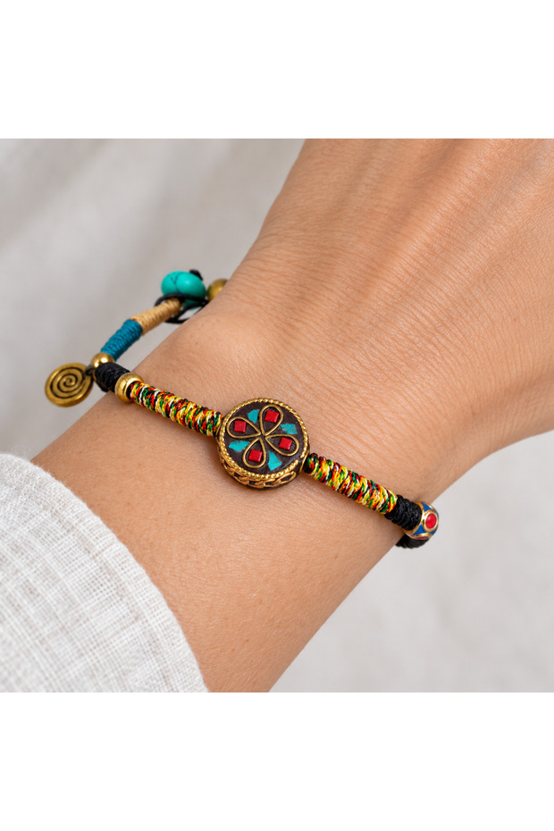 Ethnic Patterned Colorful Rope Detailed Handmade Bracelet – Bohemian Stylish Special Design Accessory