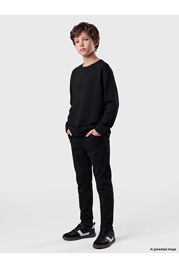 Ozmarka New Season Black Elastic Waist Boys' Jean Trousers
