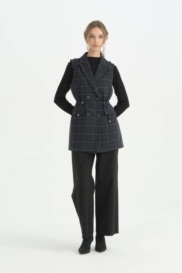 Artificial Fabric Basic Vest - Navy Blue
