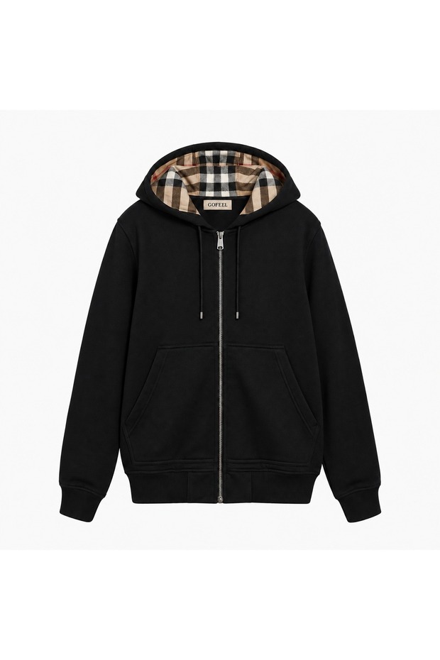 Plaid Hooded Zippered Oversize Cardigan Hoodie