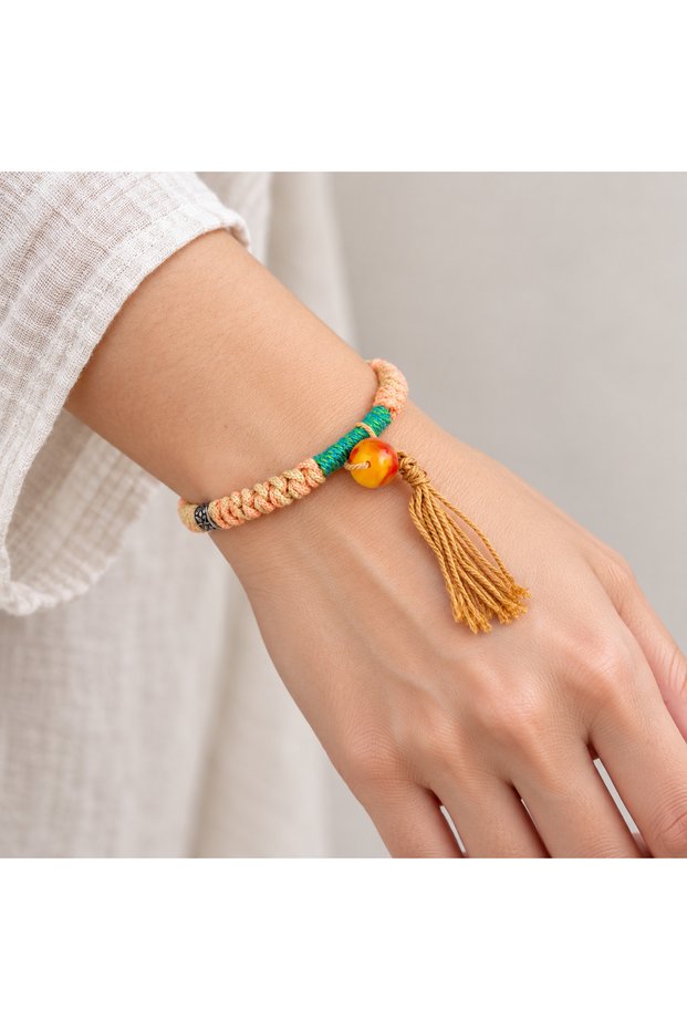 Tassel Detailed Colorful Beaded Handmade Knitted Bracelet Women's Accessory
