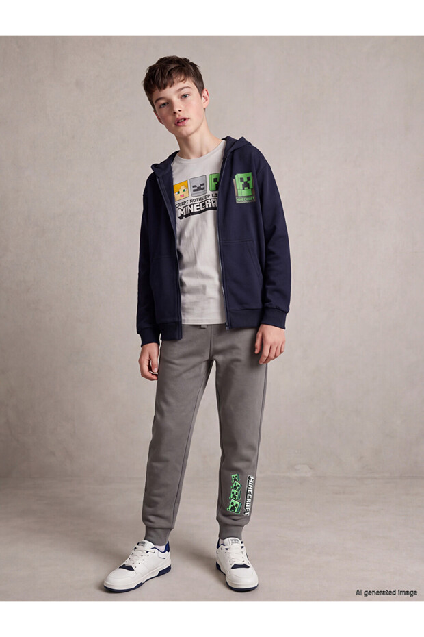 Özmarka New Season Gray Printed Boys' Jogger Sweatpants