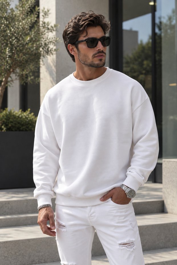 Men's Oversize Crew Neck Sweatshirt | Comfortable Fit Daily Basic Sweatshirt