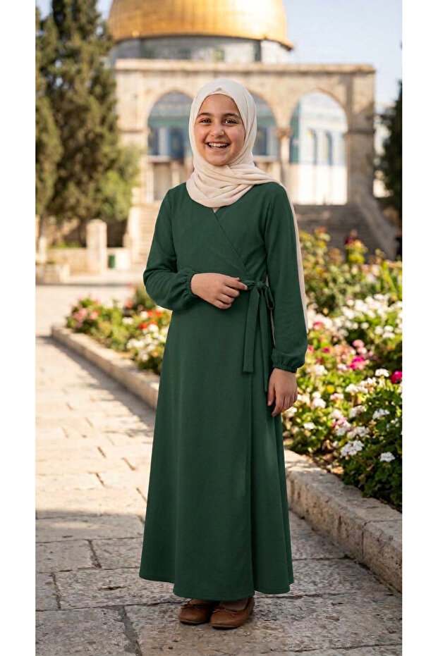 Children's Practical Tie-Up Double-Breasted Hijab Prayer Dress