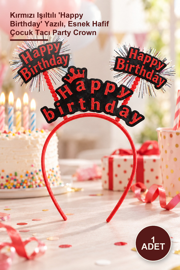 1 Piece Birthday Party Crown – Red Glittering Crown with'Happy Birthday' Written, Flexible Lightweight Children's Crown Party Crown