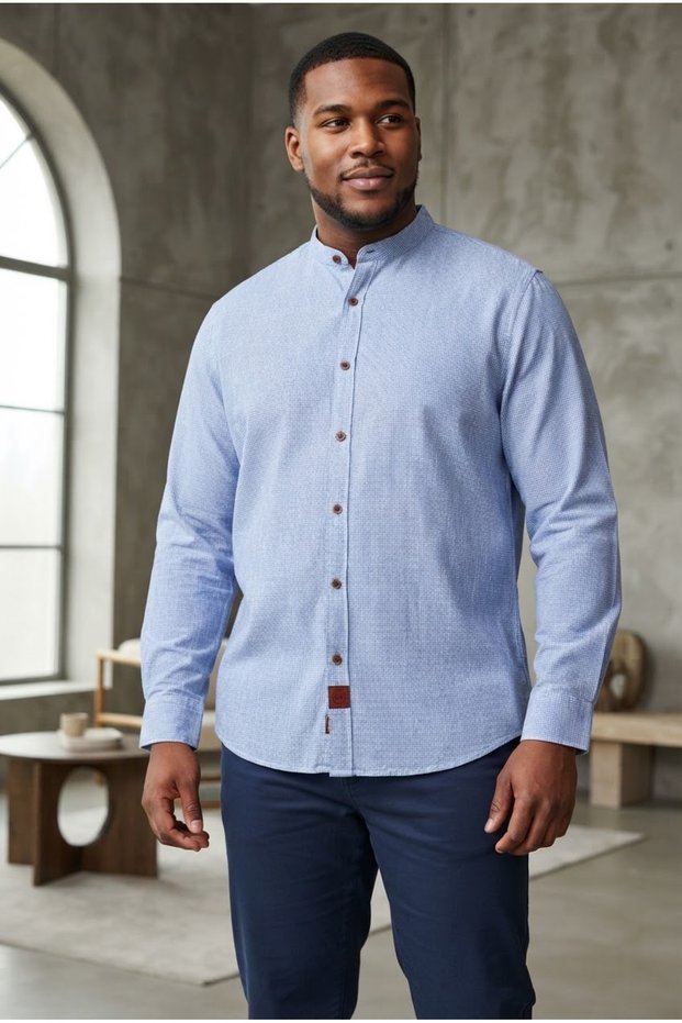 Men's Large Size Oversized Slim Fit Long Sleeve 100% Cotton Court Collar Shirt