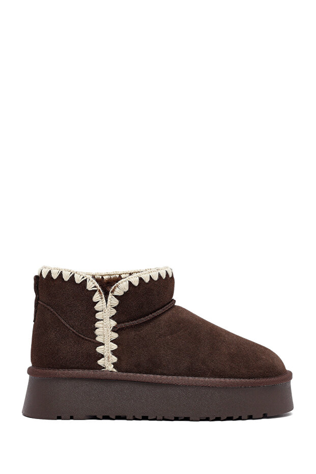 Women's Brown Suede Leather Teddy Boots Wf565003Ds