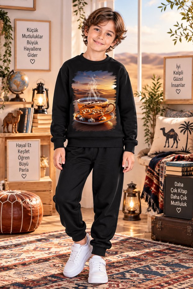 Winter Unisex Black Tracksuit, Black Sweat Top and Bottom Set