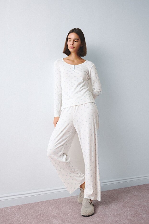 Regular Fit Floral Buttoned Long Sleeve Pajama Set H8810Ax26Au
