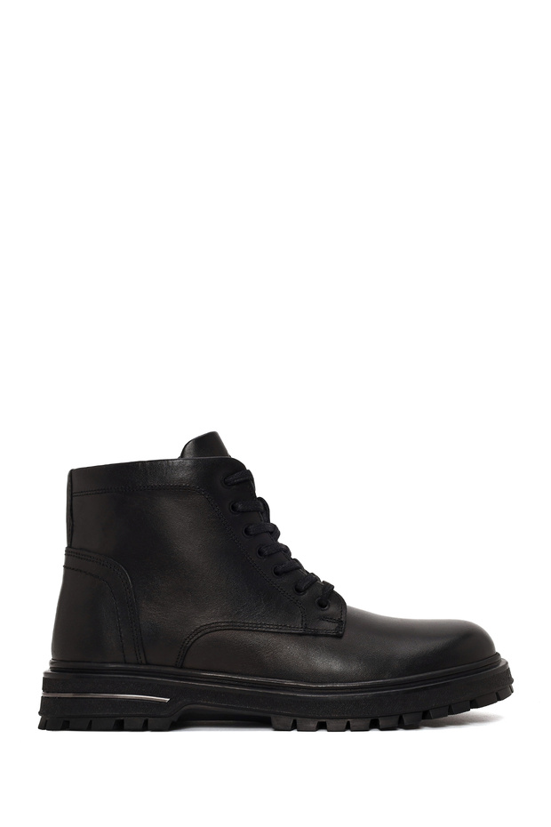Men's Black Lace-Up Zippered Leather Boots Wm600019Dv