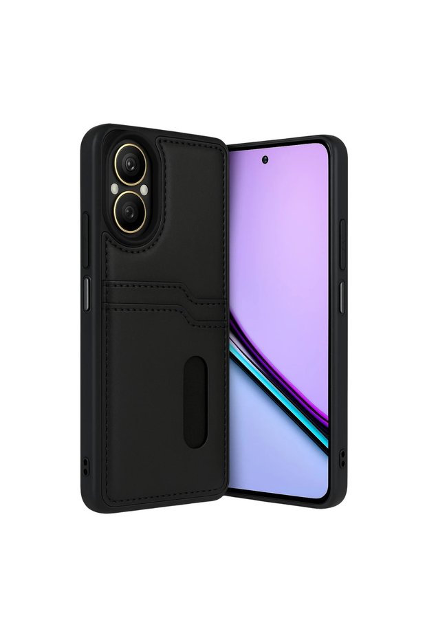 Realme 12 Lite Case Sara Leather Case with Business Card Holder - Black