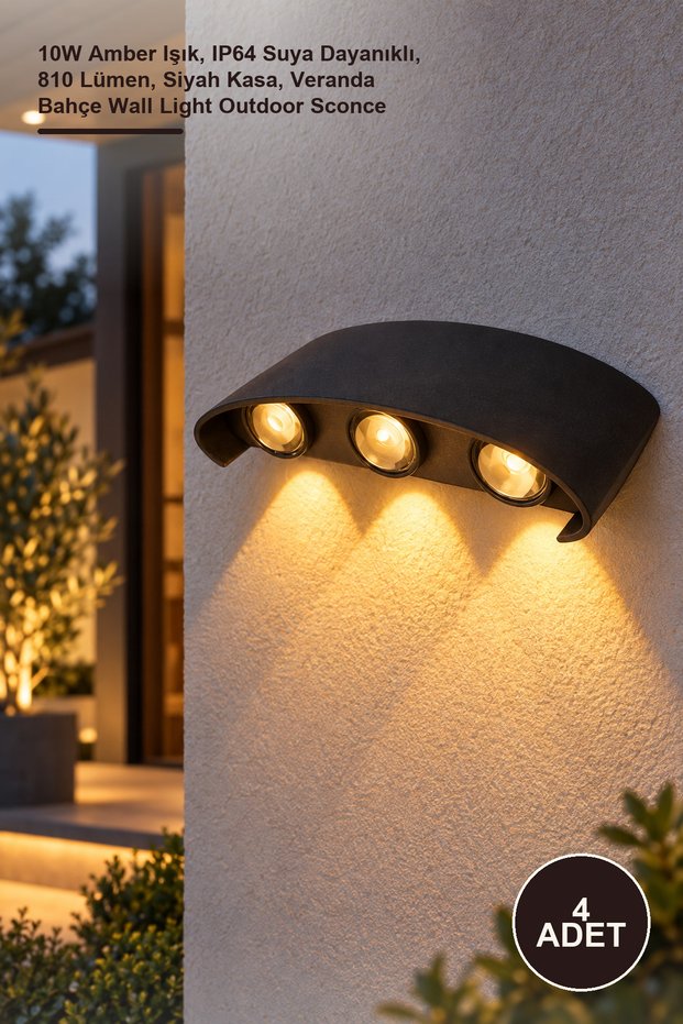 4 Pieces Ct-8011A Led Outdoor Sconce Ct-8011 – 10W Amber Light, Ip64 Water Resistant, 810 Lumens, Black Case, Patio Garden Wall Light Outdoor Sconce
