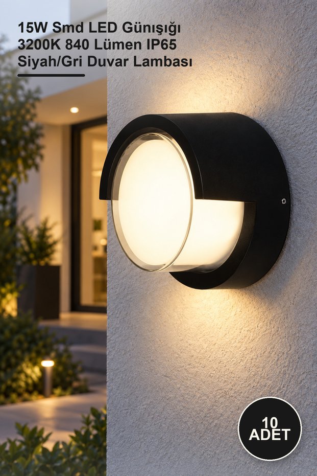10 Pieces Surface Mounted Led Sconce Luminaire Ct-7073 – 15W Smd Led Daylight 3200K 840 Lumen Ip65 Black/Grey Wall Lamp