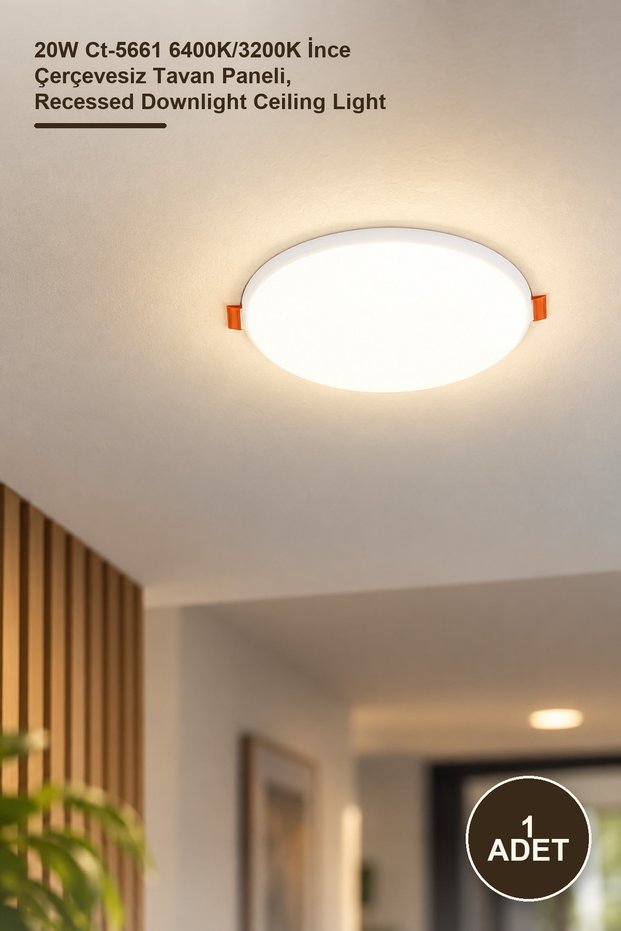 1 Piece Ct-5661G Led Panel Daylight – 20W Ct-5661 6400K/3200K Slim Frameless Ceiling Panel, Recessed Downlight Ceiling Light