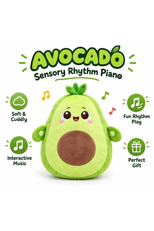 Sensory Rhythm Piano Musical Plush Toy for Kids, Cute Soft Fruit Animal Plush Toy with Interactive Music, Dancing Fun & Sensory Development, Baby Safe Non-Toxic Stuffed Toy for Toddlers,