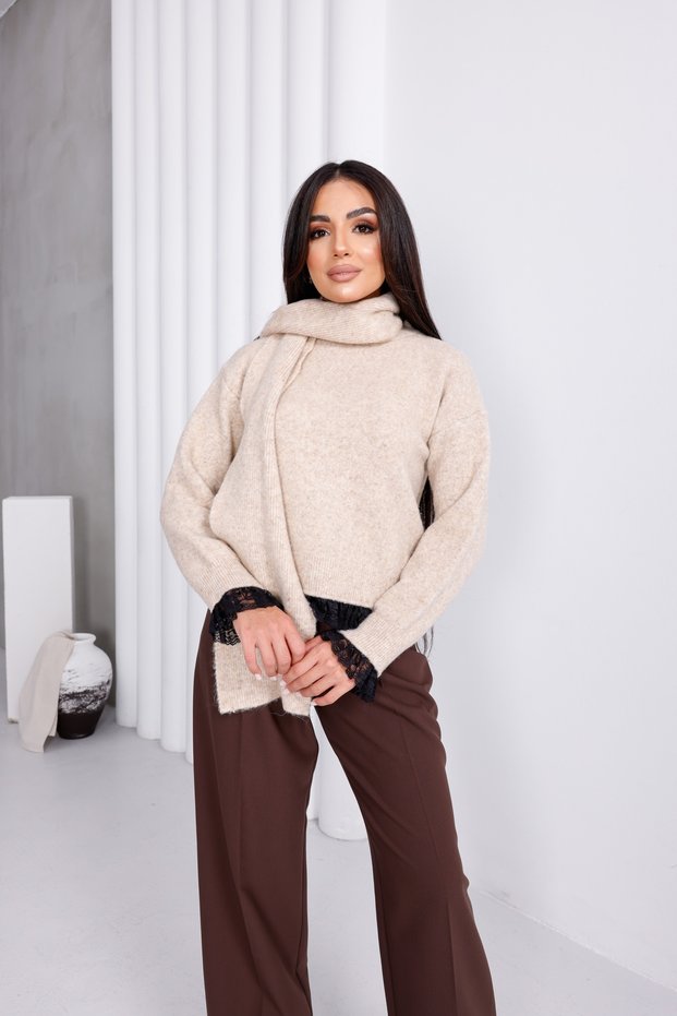 Lace Collar Scarf Sweater