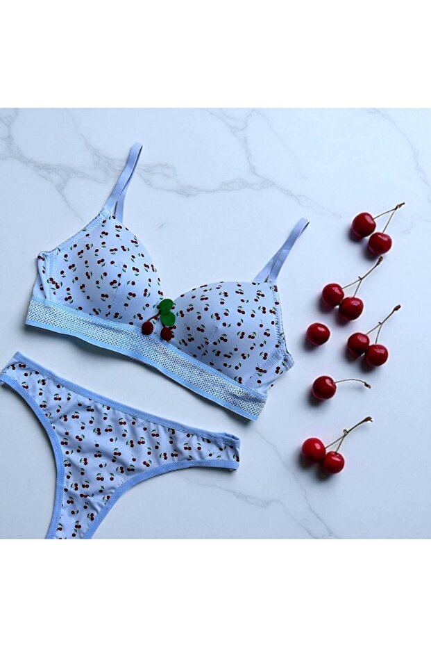 Women's Cherry Patterned Stylish Underwear Set with Underwire Support - Brode Set