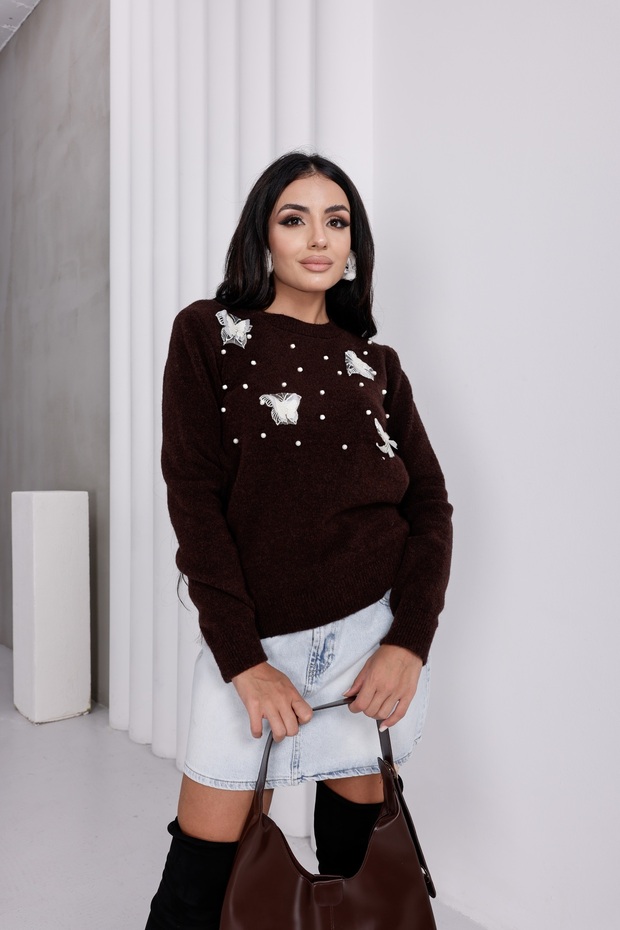 Pearl Sweater with Butterfly Lace Accessories