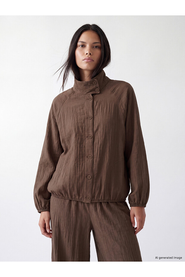 Ozmarka New Season Brown Stand Collar Women's Jacket