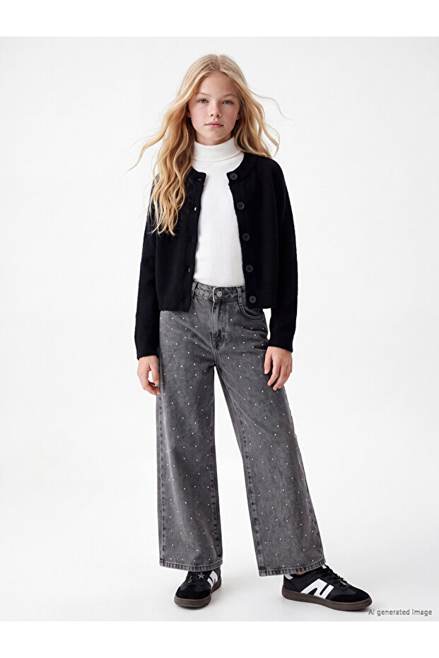 Girl's regular fit stone embellished jean pants