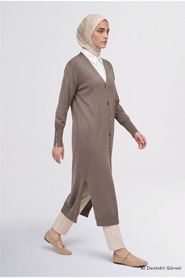 Button Detailed Basic Cardigan Light Vision