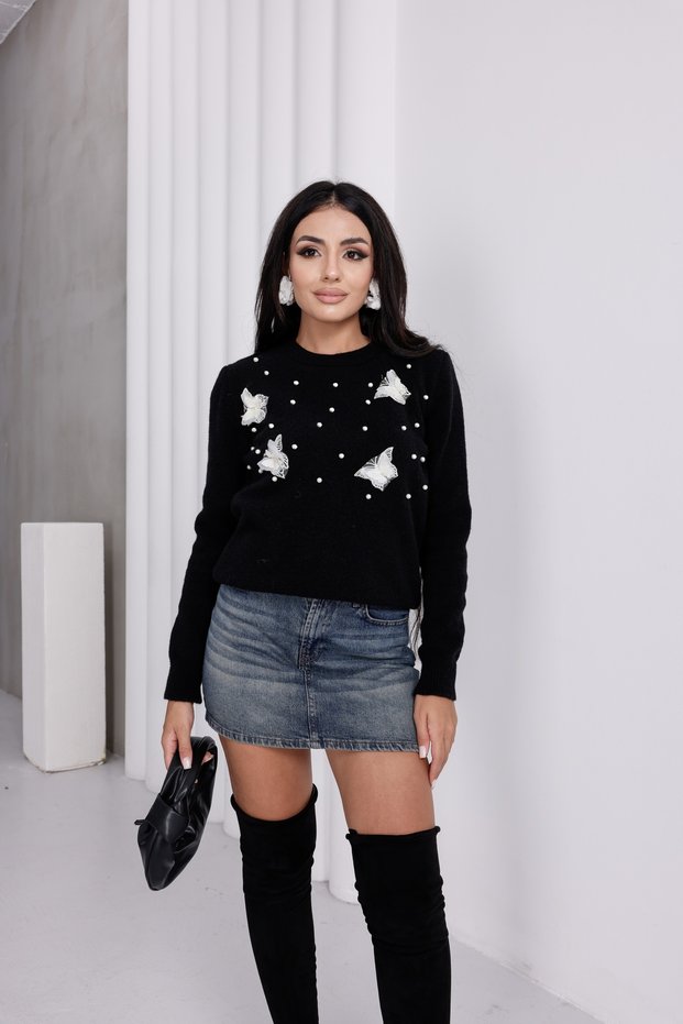 Pearl Sweater with Butterfly Lace Accessories