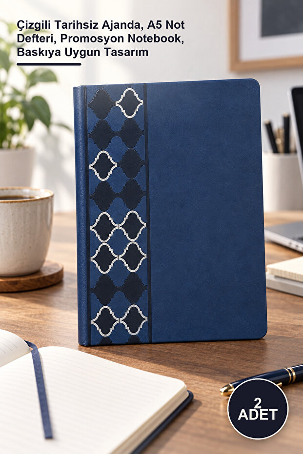 2 Blue Thermo Leather Notebooks – Lined Undated Agenda, A5 Notepad, Promotional Notebook, Design Suitable for Printing
