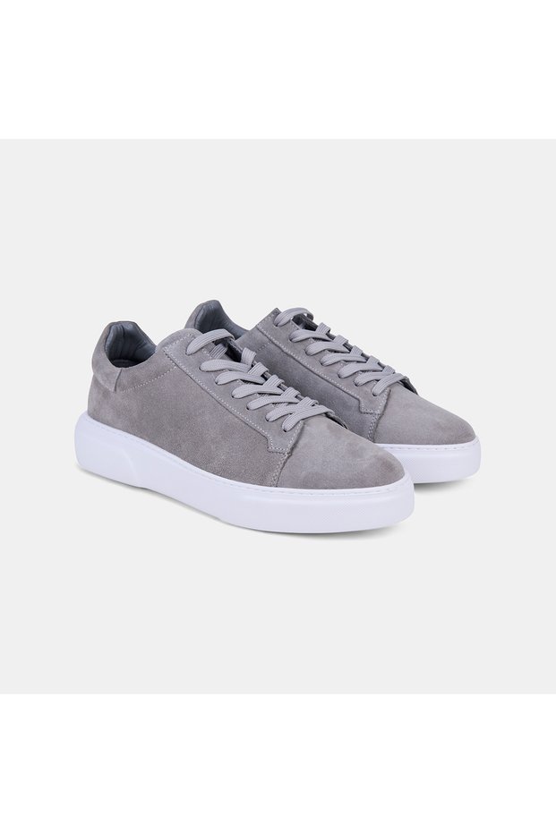 Men's Gray Lace-Up Thick White Sole Suede Sneaker