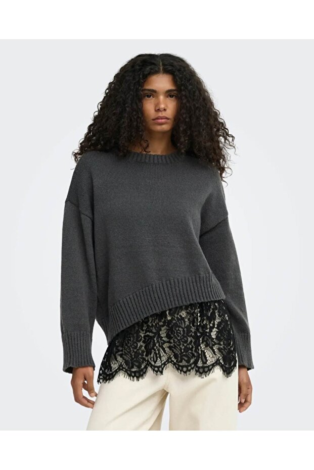 Onlevie Ls Lace Mix O-Neck Knt