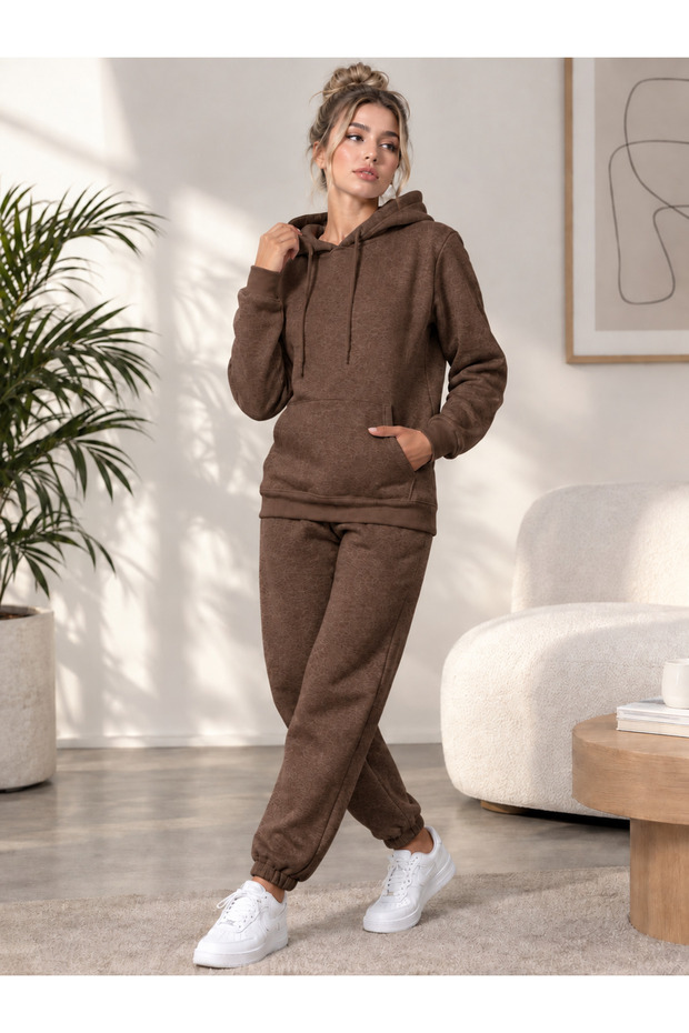 Women's 3-Thread Hooded Tracksuit Set – Casual Comfortable Sports Set