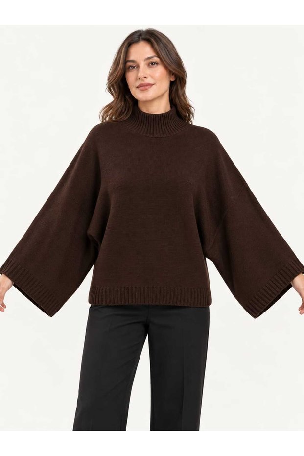 Asez Boutique Women's Turtleneck Bat Sleeve Oversize Knitwear Sweater
