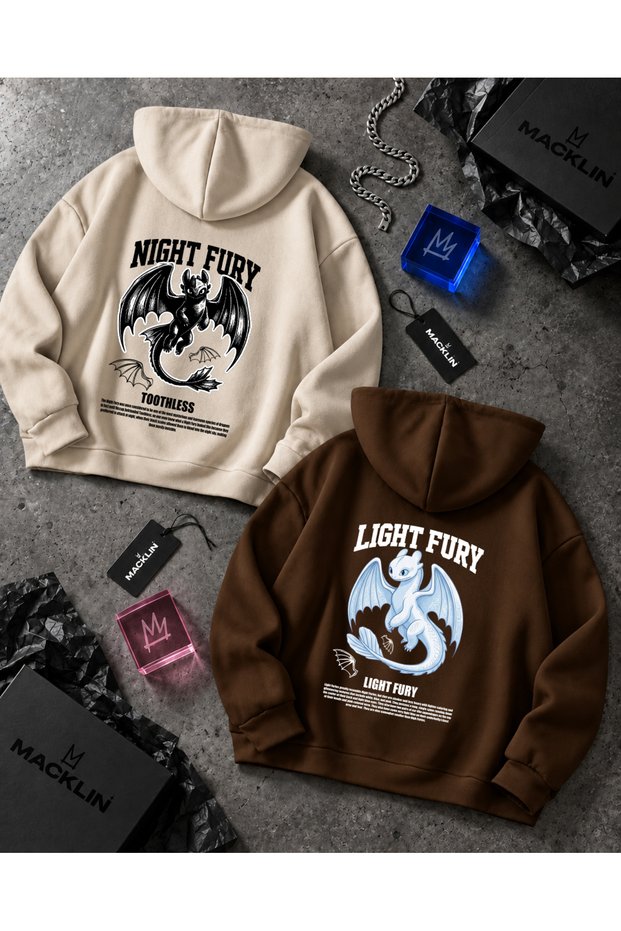 Lover - Friend Couple Combination Night & Light Fury Back Printed Special Design Hooded Sweatshirt Set of 2