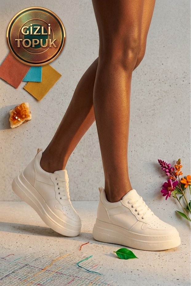 Women's Hidden Heel White Sports Shoes New