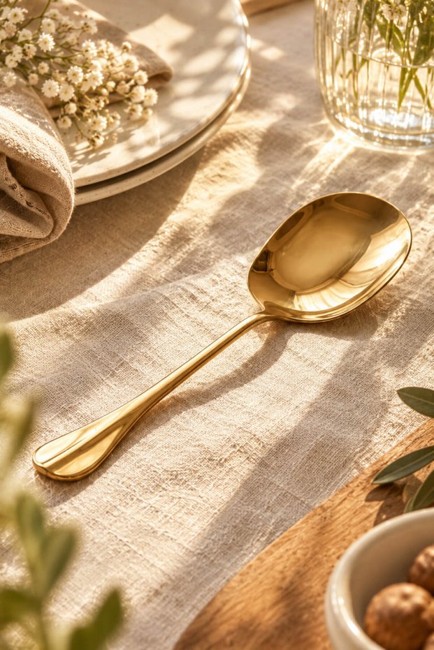 Gold Large Size Stainless Steel Serving Spoon Professional Presentation Spoon 25 cm