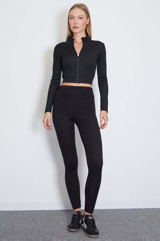 Diver Fabric High Waist Leggings with Side Draping