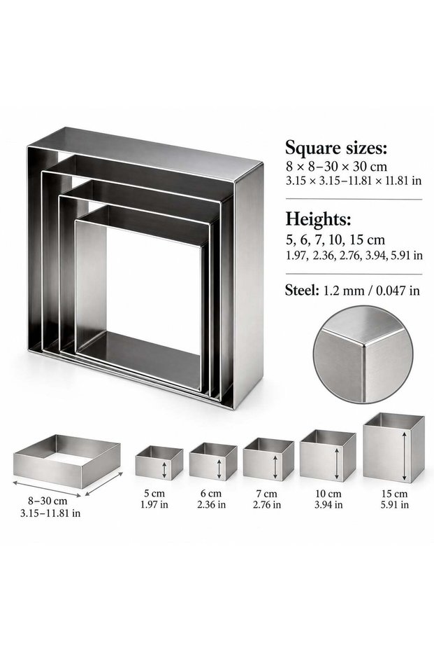Pasta Circle Square Argon 1.2mm Height 6 cm Stainless Steel Set of 12