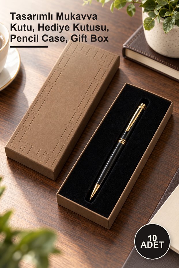 10 Luxury Motifed Brown Pencil Cases – Designed Cardboard Box, Gift Box, Pencil Case, Gift Box