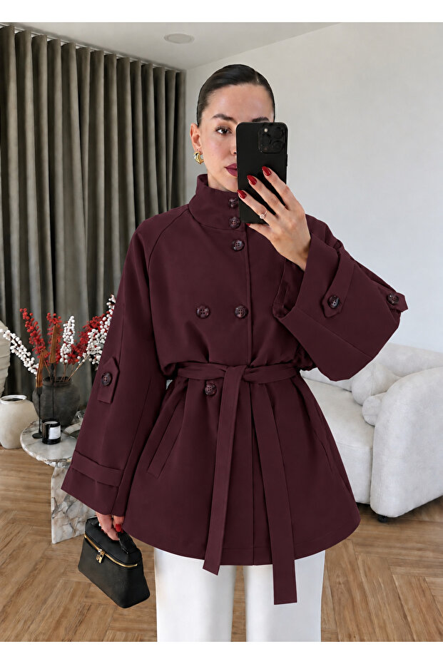 Premium Fabric Lined Stand Collar Trench Coat