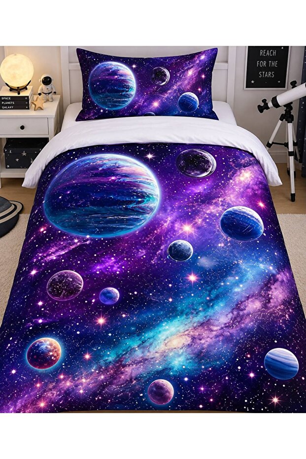 Space, Galaxy, Astronaut Themed, Single Duvet Cover Set (Without Sheets)