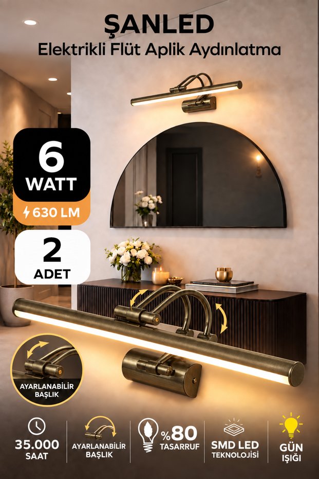 6W Electric Flute Led Sconce Antique Color Daylight Adjustable Head 2 Pcs