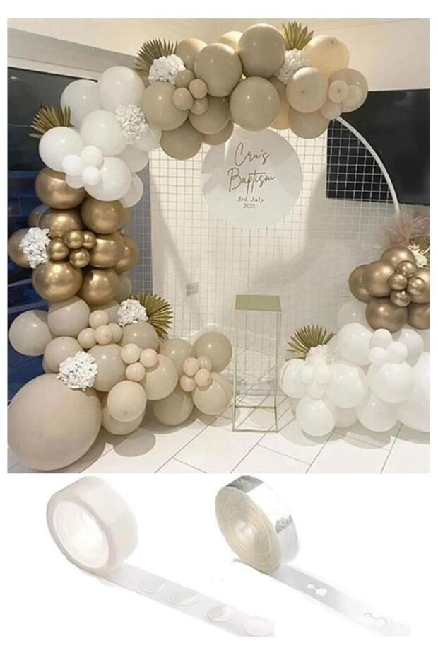 60 Pieces of Chrome Gold, White and Sea Sand Color Balloons - Party Set - Birthday Decorations - Balloon Chain
